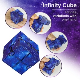 Infinity Cube Fidget Toy Stress Relief for Adults and Kids , Fidget Toy Cute Puzzle Flip Cube for Anxiety Relief and Killing Time… (Galaxy Blue)