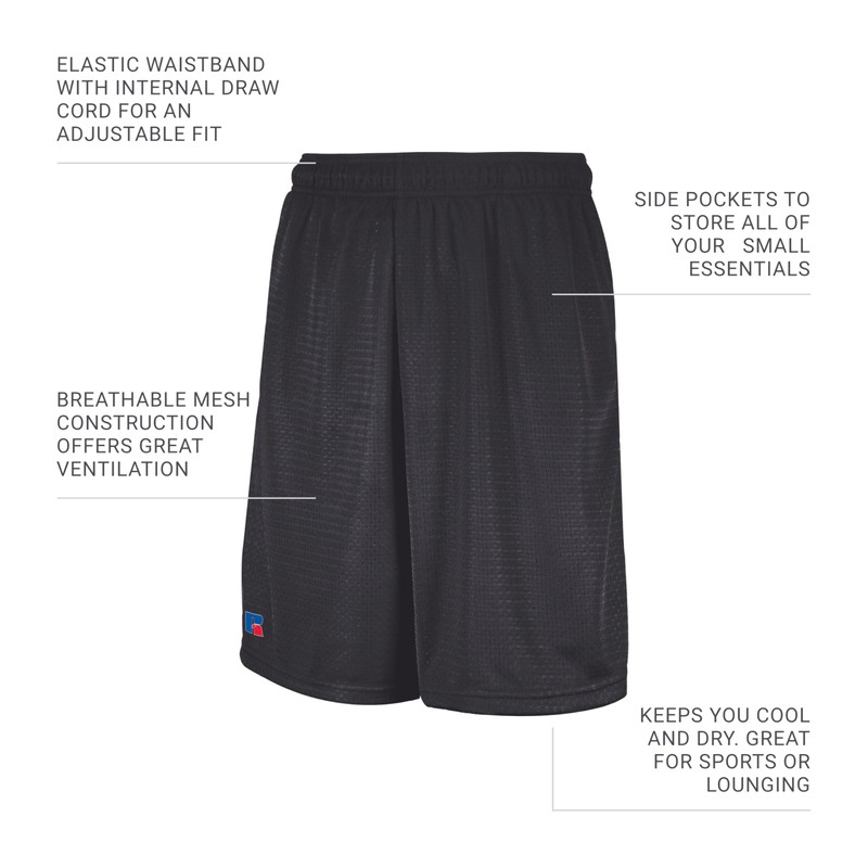 Russell Athletic Men's Mesh Short with Pockets, Stealth, Large