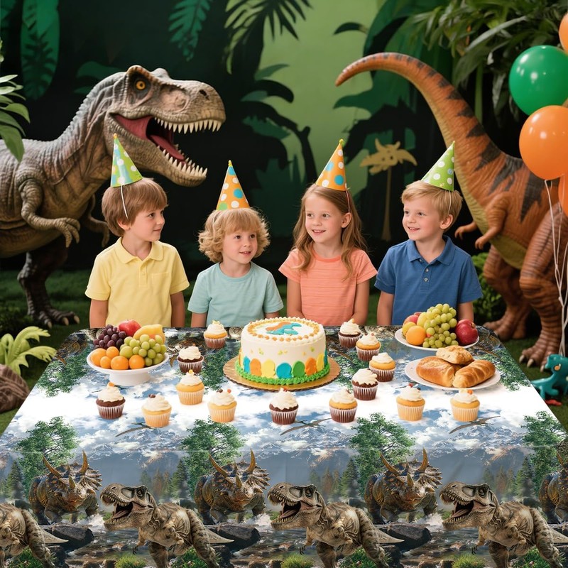 FuenteOrilla 4 Pcs Dinosaur Tablecloths Dinosaur Party Table Covers Waterproof