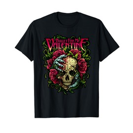 Funny Bullet My Valentine Skull Roses and Red Blood Horror T-Shirt, black