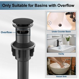 HOIGY Black Pop Up Drain with Overflow, Double-Sealed Bathroom Sink Drains, No Rust Pop Up Bathroom Sink Drain with Removable Anti-Clogging Stopper for Modern Vanity Basin Easy to Install