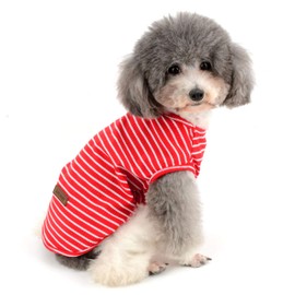 Ranphy Striped Pet Dog Shirt Cotton Doggy Clothes Cute Puppy T Shirt Pet Apparel for Small Dogs Pet Summer Vest,Red,XXL