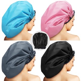 4 Pieces Jumbo Shower Cap Extra Large Shower Cap Double Layer Waterproof Shower Cap for Dreadlocks Satin Lining Reusable XL Bonnet for Women Men Thick Long Big Hair Locs Braids, 4 Colors
