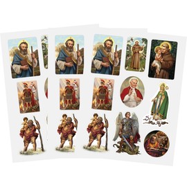 Assorted Catholic Decal Sticker Sheet Pack, Male Patron Saints, Novelty Religious Inspirational Stickers for Sunday Schools, Scrapbooking, Journaling, Church Giveaways, and More, 3 Sheets Included