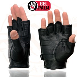 Milwaukee Leather SH195 Men's Black Leather Perforated Gel Padded Palm Fingerless Motorcycle Hand Gloves W/ ‘Open Knuckle’ - XX-Large
