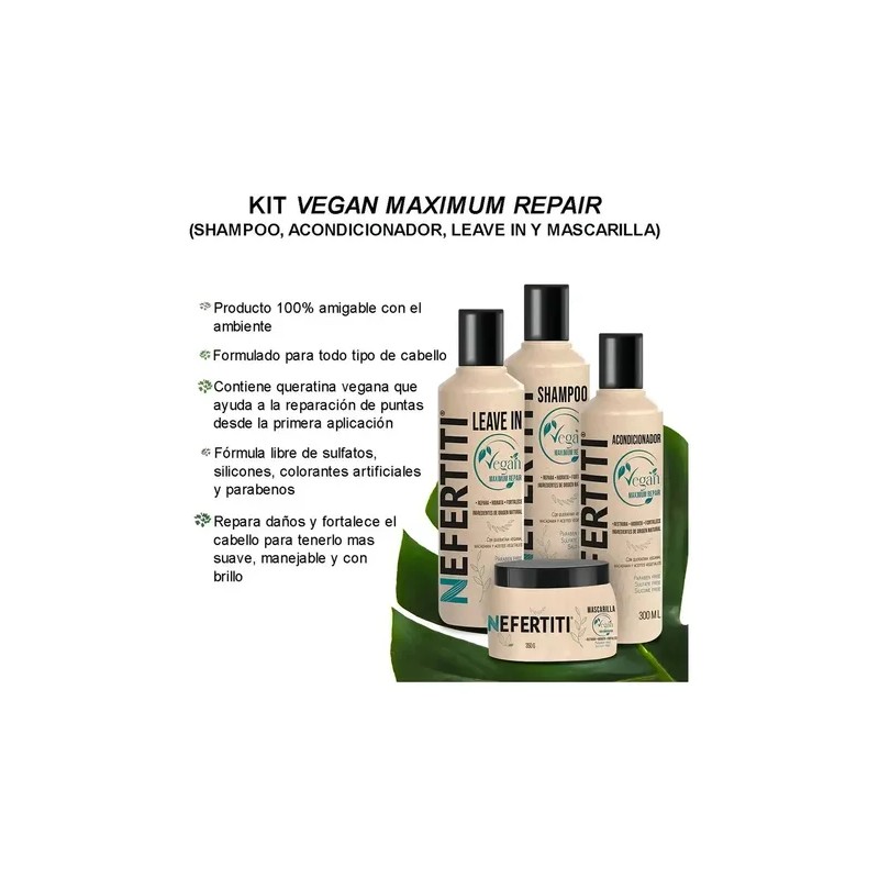 Kit Cuidado Del Cabello Vegan Maximum De Nefertiti 4 Piezas
