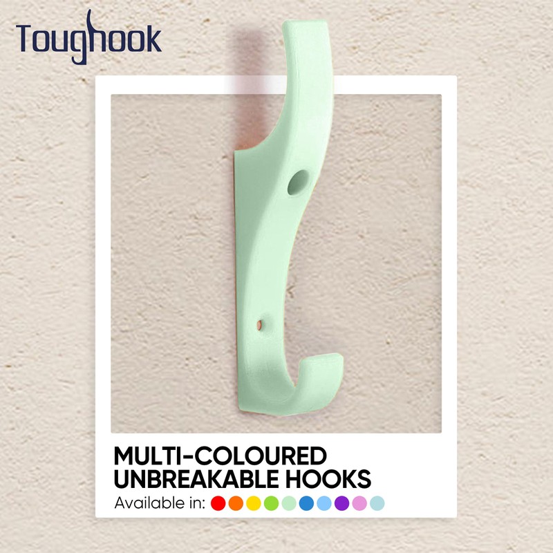 Toughook Unbreakable Hooks, 10 Pack (Mint Green) Heavy Duty Plastic