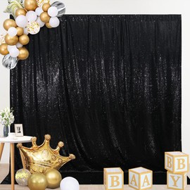 SquarePie Sequin Backdrop Not See Through Thick Stain Background Glitter Curtain Party 8FT x 8FT Black