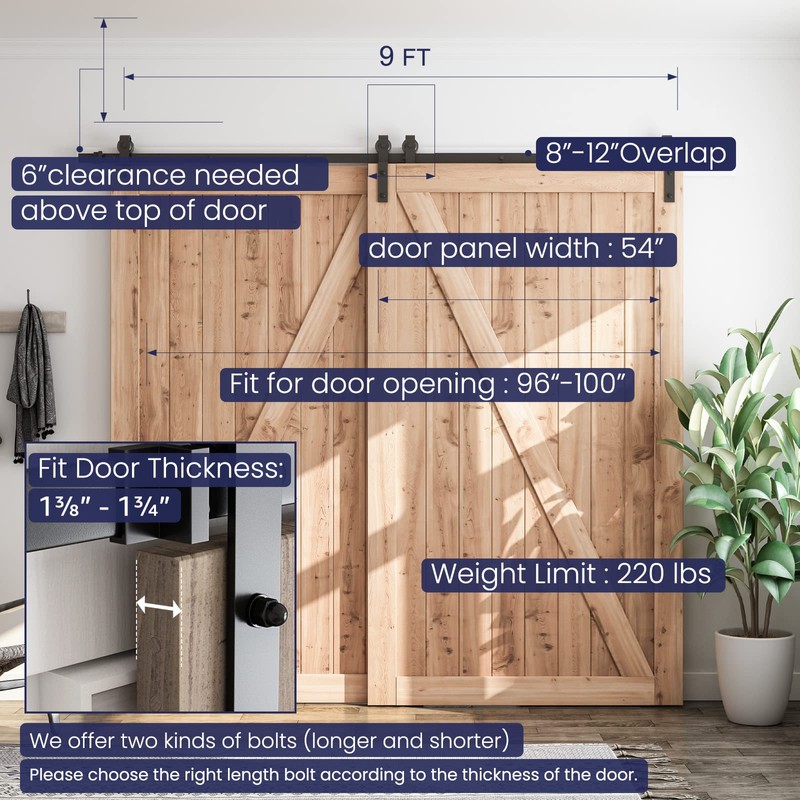 SMARTSTANDARD 9 Feet Bypass Sliding Barn Door Hardware Kit -