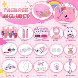 PERRYHOME Juguete de Maquillaje para Niñas, Cosmético Real Lavable, Maletín y Bolsa de Princesa, Princesa Juego de Simulación, No Tóxico, Regalos de C