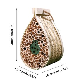 Mason Bee House, Pollinating Palace，Hanging Wooden bee House Habitat with Bamboo Tubes for The Garden and Yard Bee Hotel for Pollinators