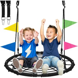 Zoshine Spider Web Outdoor Saucer Net Round Swing with Steel Frame 40in Large Platform for Backyard Park Travel Tree Swingcolor: Black