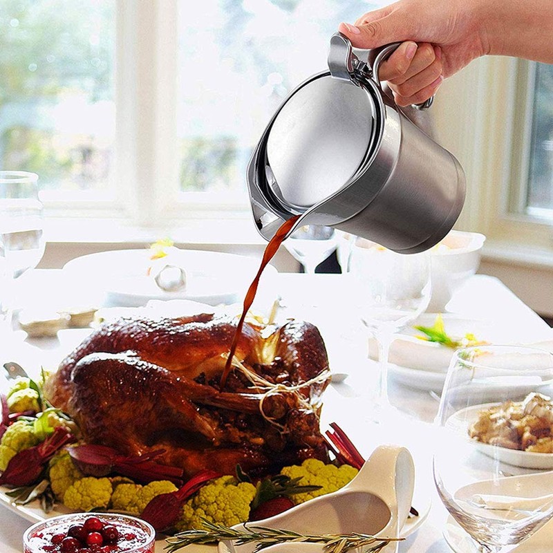 Gravy Boat, 450ml 304 Stainless Steel Double Layer Insulation Flavor