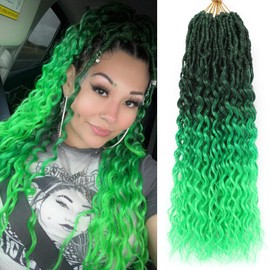 DoeSeor 24 Inch Goddess Locs Crochet Hair 8 Packs New Soft Faux Locs Crochet Braids Deep Wave Pre Looped Hair Extensions for Black Women(T1B/Light Green/8PCS/24inch)