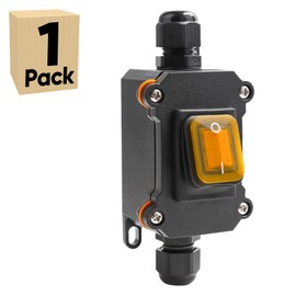 Inline Cord Switch IP67 Waterproof with DC 12V-24V Yellow LED Illuminated Rocker Button, Outdoor ON/Off Power Toggle Switch, 12V 20A PG9 Sealing Entry & Exit Line (Two-Side, Yellow Light)