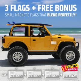 American Flag Magnets for Trucks & Cars (3 Pack) - Veteran Edition + Bonus Reverse Flag | Magnetic US Flags Cut-Out | Powerful Magnet - Will Never Fall off Your Vehicle | White | Not for Aluminum Cars