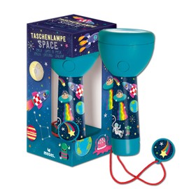 moses. Space, torcia elettrica compatta e robusta per bambini, design spaziale, con 4 LED, torcia ricaricabile con ciondolo decorativo, regalo per bambini dai 4 anni in su