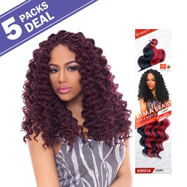 Harlem 125 Synthetic Hair Braids Kima Braid Ripple Deep 14 inch (5-pack, 1B)