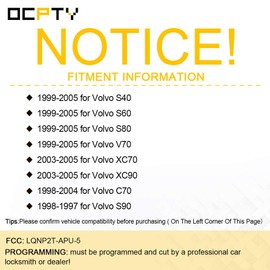 OCPTY 1X Flip Key Entry Remote Control SHELL CASE Replacement for Volvo S40 S60 S80 C70 V70 XC70 XC90 S90 V90 (Black, Plastic, 5 Buttons, FCC: LQNP2T-APU-5)