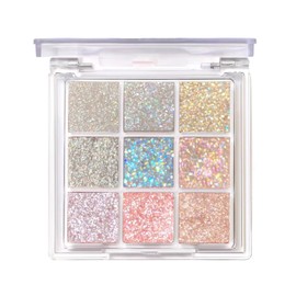 Glitter Eyeshadow Palette, 9 Colours Glitter Eyeshadow White Silver Pink Purple Blue Sparkly Eye Make Up Palettes Eye Shadow Pallets for Women, Natural Highly Pigmented Shimmer Eyeshadow