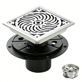 6-Inch Square Shower Drain,1.2mm SUS304 Floor Drain Kit with Anti-Odor Gravity Core & Dual Filter,Adjustable Collars,Watermark & CUPC,for Bathroom & Kitchen,Shower Stall.Brushed Silver-D