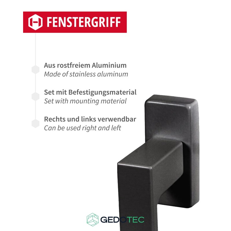 Gedotec Aluminium door fitting, window handle, anthracite, window olive on