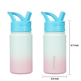 BJPKPK 15oz Kids Water Bottle, Insulated Water Bottle with Straw Lid, Reusable Leak Proof BPA-Free Thermos, Kids Stainless Steel Metal Cups with 2 Straws, 1 Straw Brush-Marshmallow