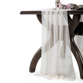MDS Pack of 25 | Ivory | 10ft Chiffon Table Runner 29x170 Inches Long Romantic Rustic Sheer Gauze Runner for Wedding Bridal Shower Birthday Banquets Engagement Spring Easter Boho Decorationss