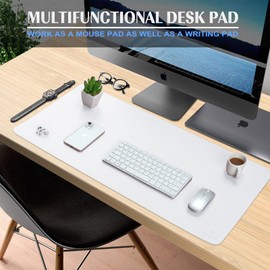 K Knodel Desk Pad, 60 x 35 cm, Polyvinyl Chloride (PVC), Laptop Desk Pad, Waterproof, for Office or Home Use, Double-Sided (White/Beige)