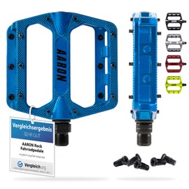 Aaron Rock MTB Aluminium Pedals with Sealed Cartridge Ball Bearings, Non-Slip with Interchangeable Pins, Platform Bicycle Pedals for E-Bike, BMX, Trekking, Blue