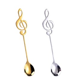 Music Note Spoons for Music Lover Gifts for Women Men Coffee Spoons Set for Coffer Lover Birthday Gifts for Friend Family Stainless Steel Musical Teaspoons Set of 2 (Gold + Silver)