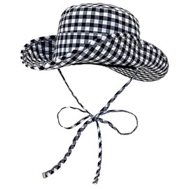 ECOMBOS Women's Wide Brim Hiking Hat – Foldable Sun Protection Bucket Hat, Adjustable Drawstring, Stylish Plaid Polka Dot Design, Outdoor Summer Travel Cap