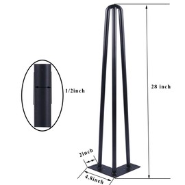Osring 28 Inch Hairpin Table Legs with 1/2” Dia 3-Rods, Metal Furniture Legs for Coffee Table and TV Stand, Mid-Century Black Hairpin Feet with Floor Protector, 4 Pack