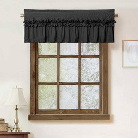 HIG 2 Pack Black Ruffle Window Valances – Handcrafted Bow Tie Blackout Curtain Valances for Windows/Bathroom/Living Room/Bedroom, Farmhouse Decorative Privacy Kitchen Valance, 52"x18"(N60047)