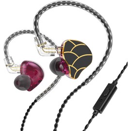 H818 IEM Earphones Gaming Earbuds with Microphone Bass Stereo Noise Isolating, in Ear Monitors Headphones Wired with Dual Magnetic Dynamic HiFi Headset 3.5mm Tangle-Free Cord (Purple with Mic)