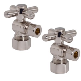 Westbrass D105BX-2-07 1/4-Turn Cross Handle Angle Stop Shut Off Valve, 5/8" OD x 3/8" OD, Satin Nickel (2-Pack)