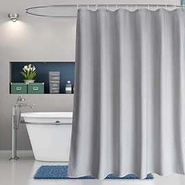 EurCross Waffle Weave Pattern Gray Extra Long Fabric Shower Curtain 96 inch, Heavyweight, Water-Repellent Bathroom Shower Curtain, Long Size 72 inch Wide by 96 inch Long