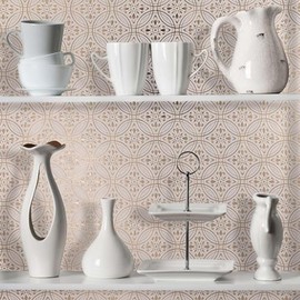 24-Pack of 8 x 8" Paper Wall Tiles Peel and Stick Kitchen Backsplash. Renter Friendly in Metallic Gold Pastel Painted Design. Paper Wall Tiles for Your Home