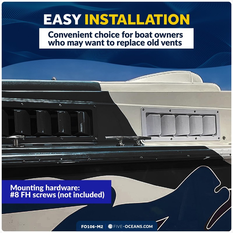 Five Oceans 5-Slotted Louvered Ventilators, 13-1/4-Inch x 4-3/4-Inch, White ABS