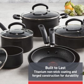 T-fal Advanced Nonstick Cookware Set 12 Piece, Oven Broiler Safe 350F, Kitchen Cooking Set W/Fry Pans, Saucepans, Deep Saute, Dutch Oven & Kitchen Utensils, Pots and Pans, Dishwasher Safe, Black