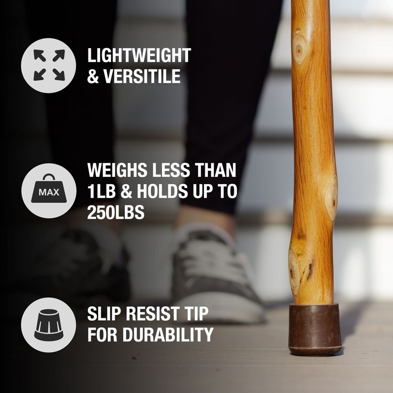 Brazos Rustic Wood Walking Cane, Twisted Hickory, Traditional Style Handle,