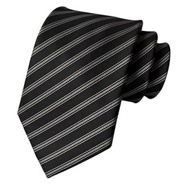 Elfeves Men Boys Fashion Black Pencil Striped Silk Ties College School Handmade Daily Dress Suit Neckties