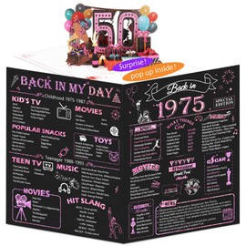 OLOSONG 50th Birthday Card for Women Her, Jumbo 3D Pop Up 50th Birthday Gifts, Back In 1975 Happy 50 Year Old Sister Birthday Decorations Cards Card for Wife, Rose Gold