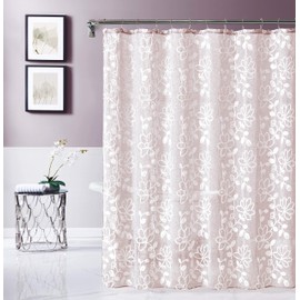 Dainty Home Bathroom 3D Stella Floral Chenille Linen Look Bath Shower Curtain 70" x 72" Water Resistant Polyester Blend Fabric Washable Perfect Cloth Shower Curtain Decor for Stylish Bathrooms
