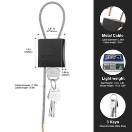 BOZZYS Adjustable Cable Padlock with 3 Keys | 1.15ft L x 1/6in D Aluminum Steel Cable Locks for Bikes, Gate, Lockers & Outdoor Gear | Keyed Different & Black