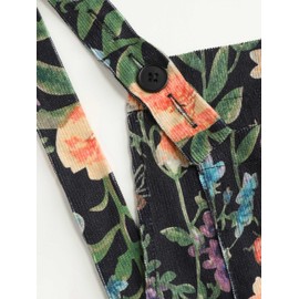 CIDER Lightweight Corduroy Floral Button Wide Leg Jumpsuit: Black, M