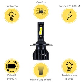 kit focos led 11000 lumenes barracuda luz blanca automotriz ip67 todas las medidas auto faros delanteros principal (H4)