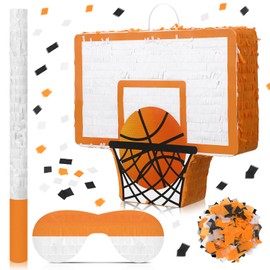 Seematn Basketball Piñata Basketball Birthday Party Supplies Bundle with a Blindfold, Bat and Confetti Sports Party Decorations Supplies for Kids Carnival Events