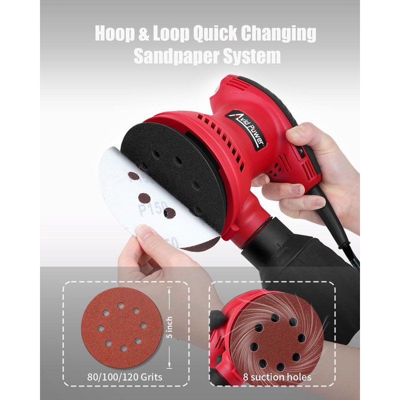 AVID POWER Orbital Sander 3.0 Amp 5 Inch Electric Sander