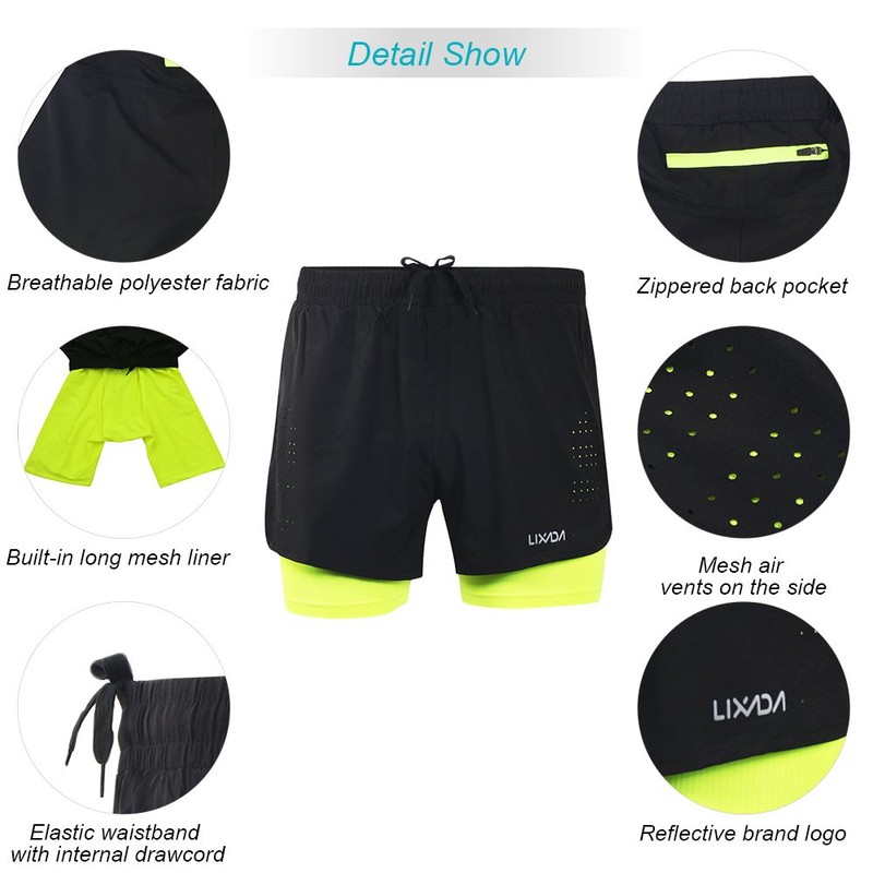 Lixada Men's 2 in 1 Running Shorts Quick Dry Breathable